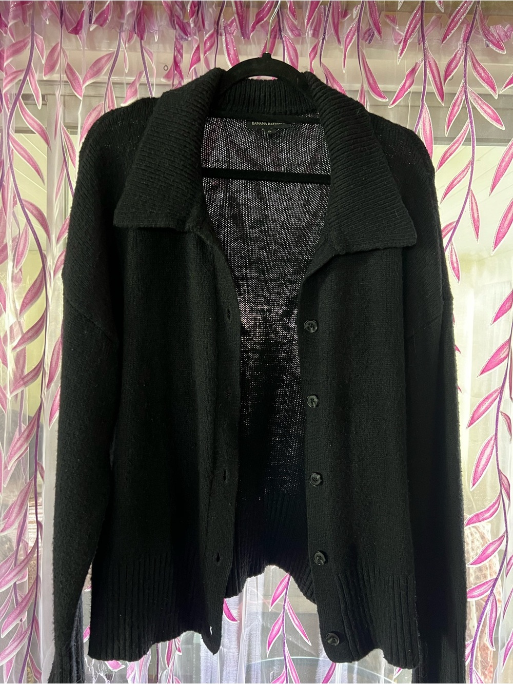Banana Republic Black Knit Cardigan with Ribbed Collar